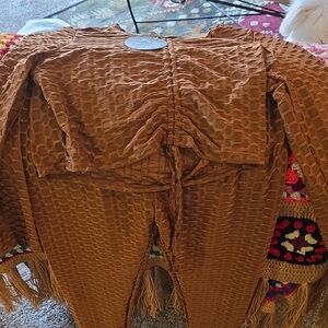 Textured waffel style Brown Two-Piece Set